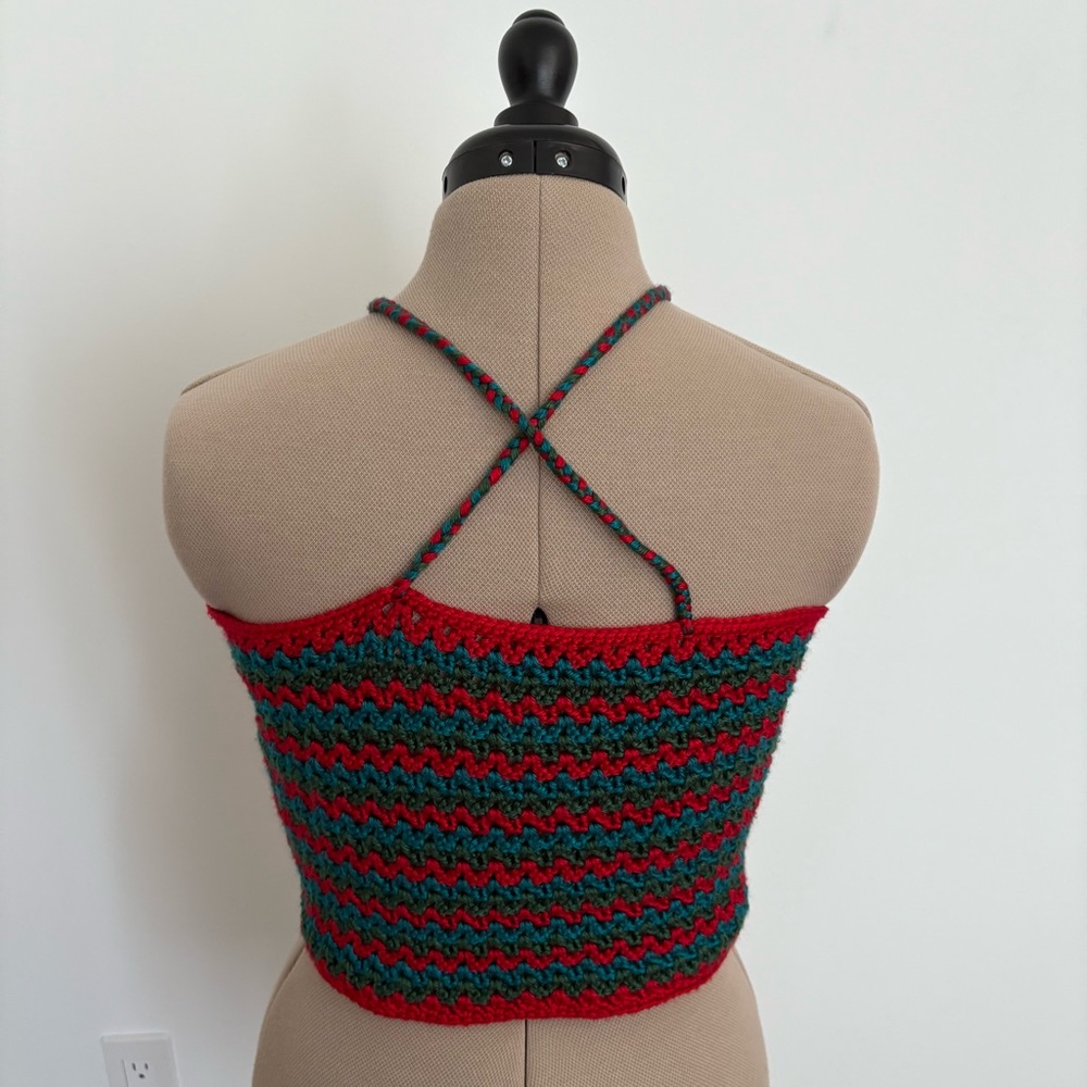Maya Bey Crochet Handmade Crochet Halter Top Red Green Blue One Size Stretchy - Picture 2 of 13